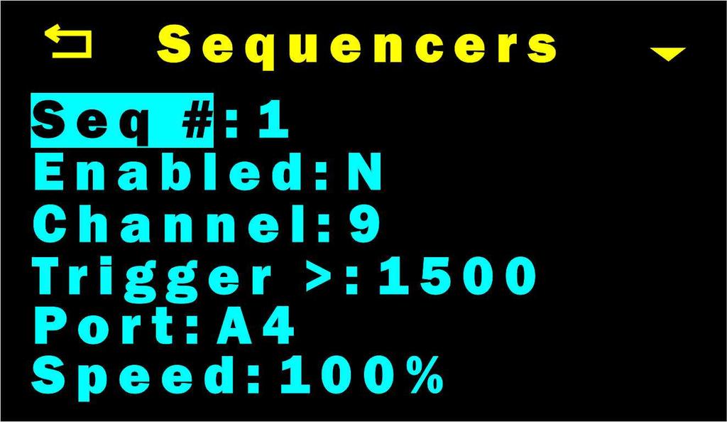 Setup Menu Sequencers Figures 15 & 16 Sequencer menu There are 16 individual event sequencers that can be enabled.