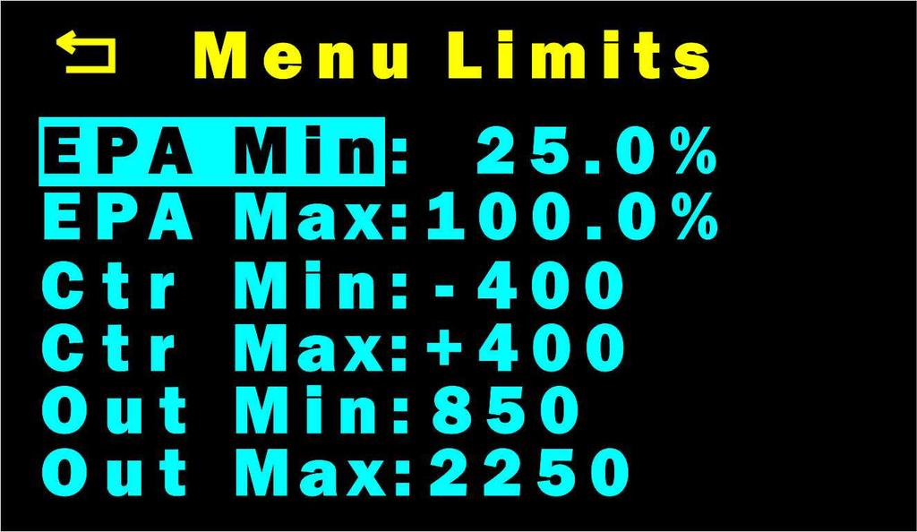 System Menu Menu Limits Figure 28 Menu Limits The Limits menu has lets you control the minimum and maximum ranges used throughout the Setup Menu.