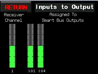 Tapping any of the green bars will take you to the inputs to outputs screen and show corresponding assigned input to output channel(s). We will expand on this feature in the servo matching section.