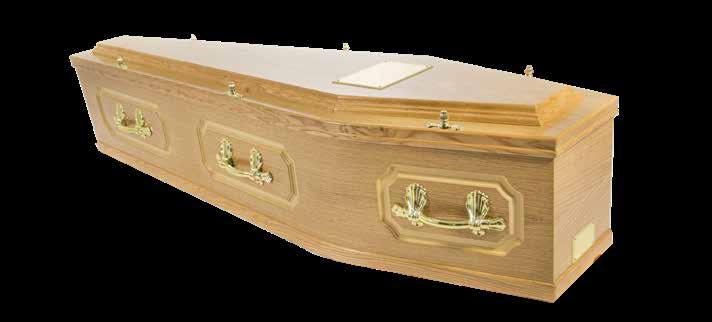 The coffin comprises of a high quality satin taffeta border with an inscribed nameplate and a set of six matching brass coloured handles.