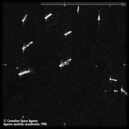 EO-based methods 9 2. Vessel Detection Ships appear as bright objects in SAR images because, in contrast to surrounding water, they are strong reflectors of the radar pulses emitted by the satellite.