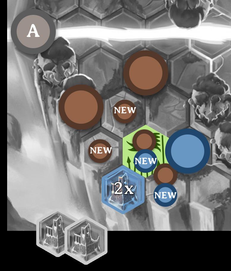 The Wave token immediately stop moving as soon as it is adjacent to an enemy temple. The Wave token ignores blocking elements while moving but cannot end its movement in the same hex of a hero.