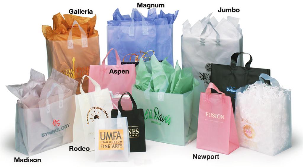 PLASTIC FROSTED SHOPPING BAGS TISSUE Frosted High Density Plastic Bags with Soft Loop Handles Solid Color Tissue - price per ream COLOR SHEETS/ REAM PRICE 960 31.00 Colors 480 35.