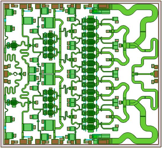 10 / 15 DIE LAYOUT AND PIN CONFIGURATION The Die is symetrical on the RF axis.