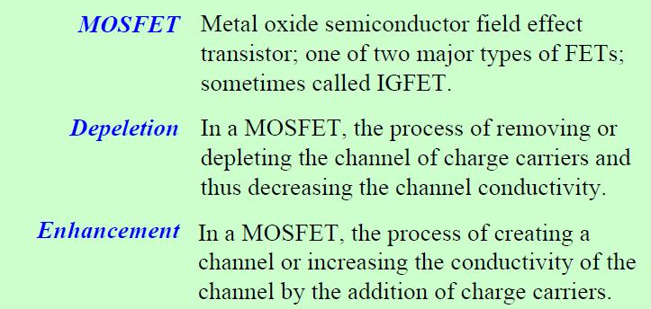 MOSFETs Summary The Metal Oxide Semiconductor Field Effect Transistor, or MOSFET for short, has an extremely high input gate resistance with the current flowing through the channel between the source