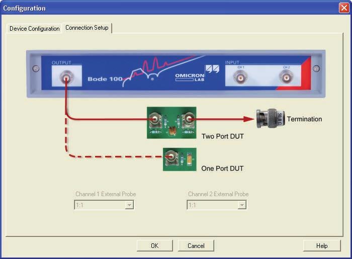 Bode 100 User Manual 6. Click the Connection Setup tab. The connection diagram shows how to connect the DUT to the Bode 100.