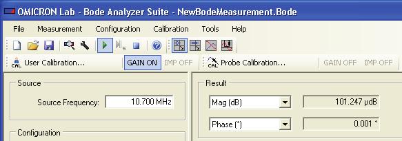 Calibrating the Bode 100 8. In the respective calibration window, click the Start button next to Thru to calibrate the Bode 100. Note: In the Gain/Phase mode, no Impedance calibration is possible.