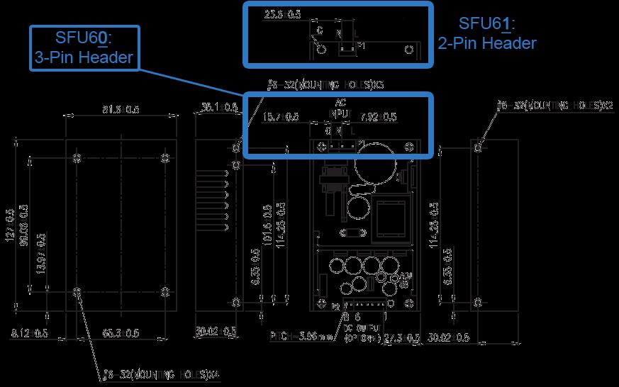 Page: 7 of 7 Mechanical Specification (mm [in]) Continued SFU6_P _AR: U-Channel Style Model Pin Connection 6-Pin / 8-Pin Header Pin 1 2 3 4 5 6