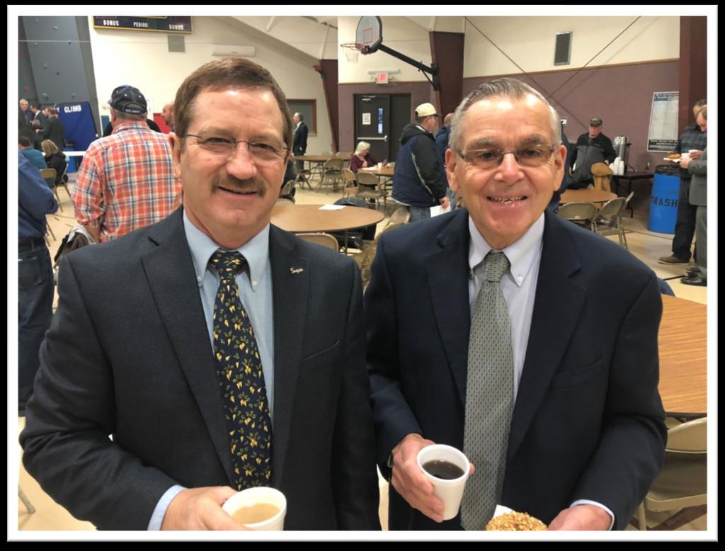 Ray Van Driessche, right, poses for a photo with Michigan Sugar Company Board Chairman Richard Gerstenberger during the Central District Annual Meeting held Dec. 10, 2018, in Sebewaing.