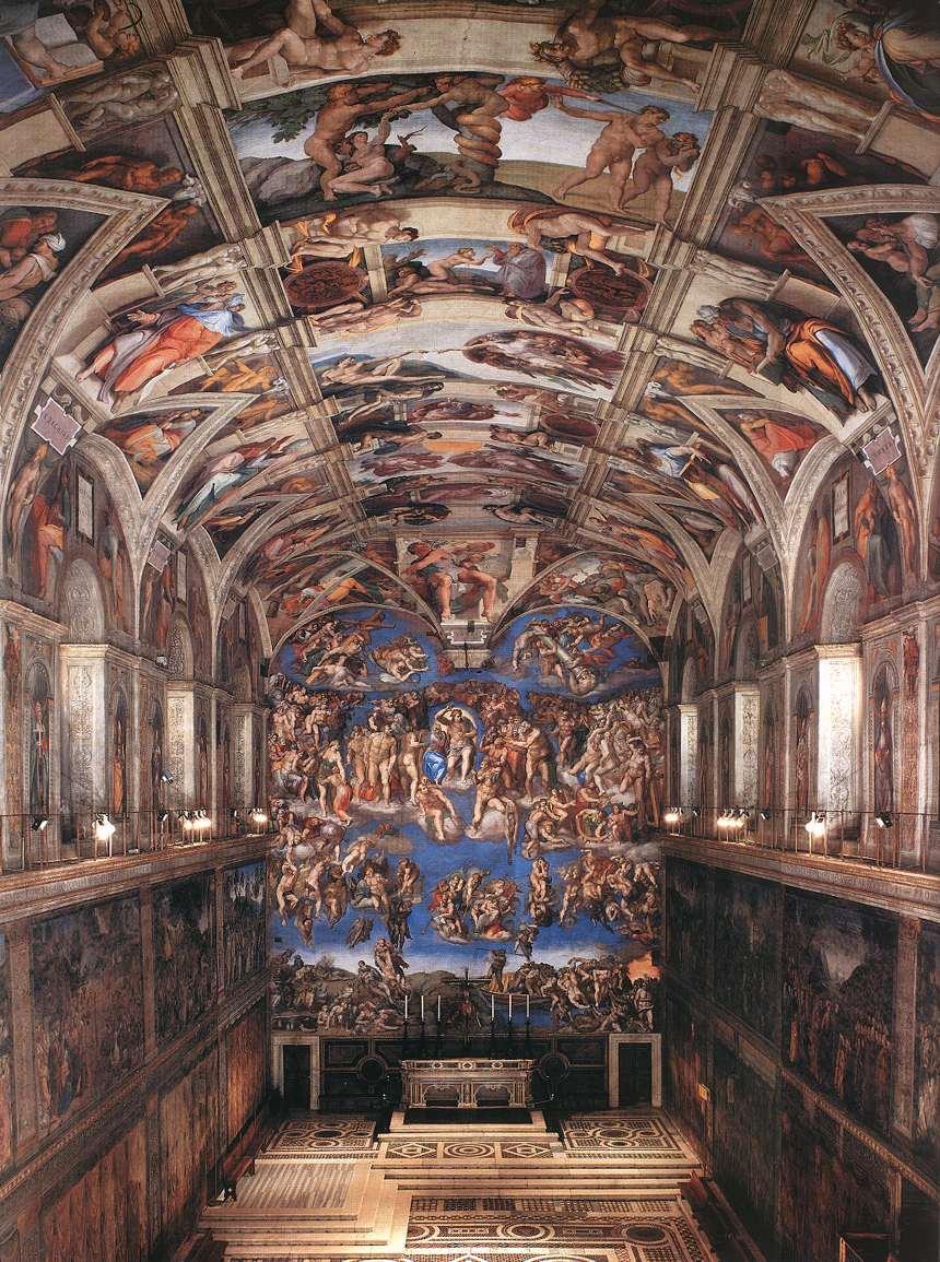 years) 1541: Last Judgment fresco for Sistine Chapel, praised for artistry,