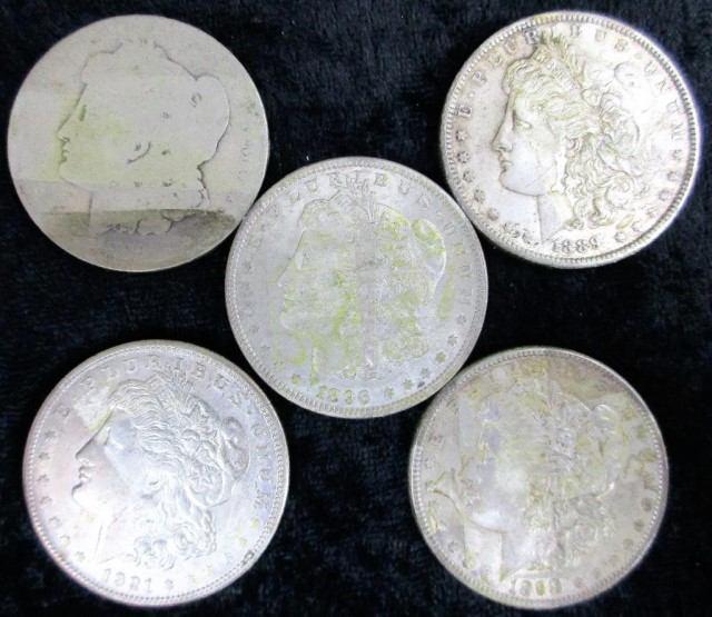 nickel 19592 TRUST PROPERTY 5 Morgan Silver dollars;