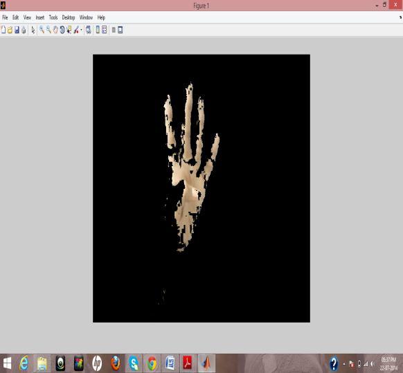 color c) Hand is segment out from the image d) Removing Illumination Effect e) Result of mix model