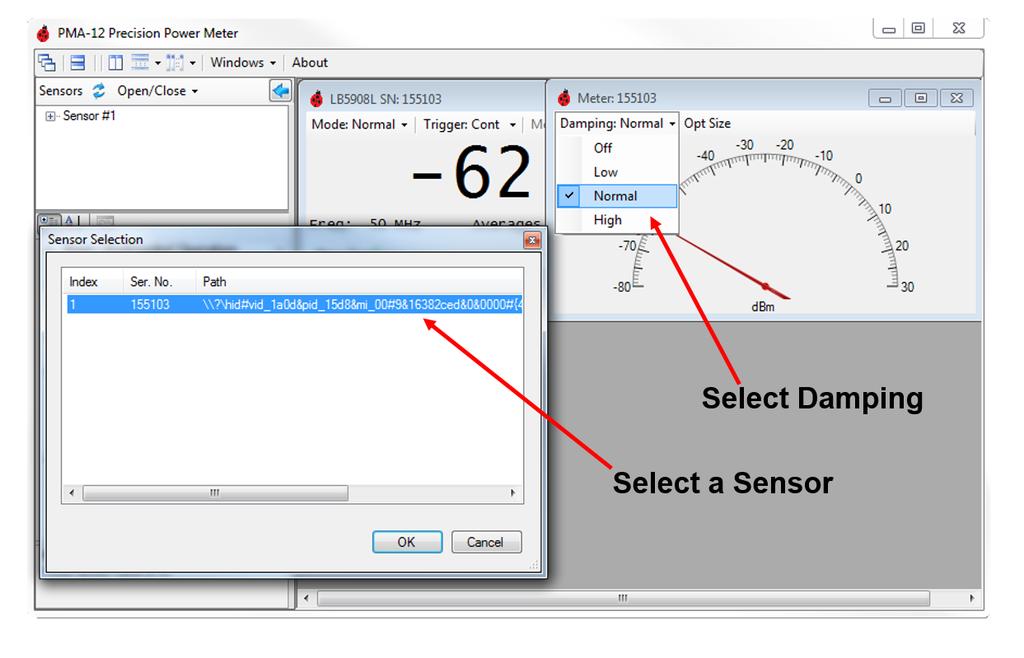 Analog Meter To set up an Analog Meter, first set up the measurement within the sensor window, then click the Send Data to dropdown from the sensor window and select Meter.