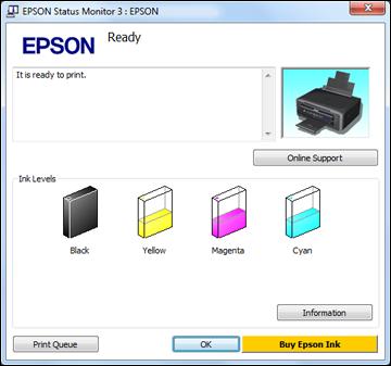 Related topics Printing With Black Ink and Expended Color Cartridges Checking Cartridge Status with Windows A low ink reminder appears if you try to print when ink is low, and you can check your