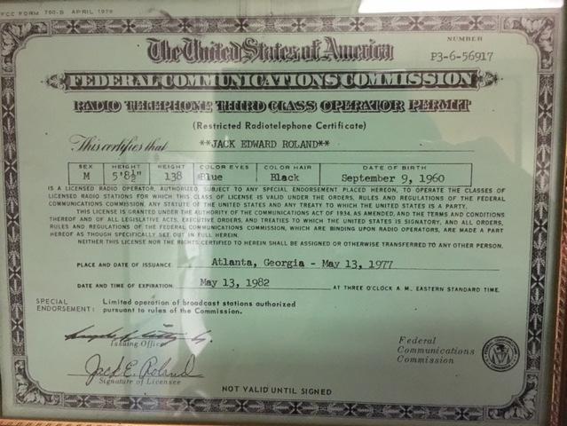 the 3 rd Class Radio Telephone Operators Permit test with the Broadcast Endorsement! And I still have the Certificate! You can see the Issuing Officers name, it was Angelo Ditty. Mr.