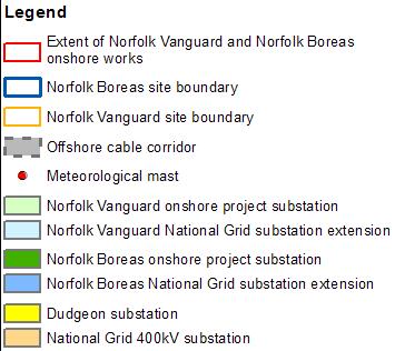 potential impacts. Norfolk Boreas offshore cable corridor is 226km2 and 97% of its area is shared with. From landfall to the onshore project substation 100% of the onshore cable route is shared.