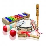 PSET3 Educational percussion set which includes jingles, 8 note metallophone, maracas, wooden 7 hole recorder, bell shaker, wooden clackers and a pair of finger cymbals. ARM2400 PSET3 ASH0339 RRP: 51.