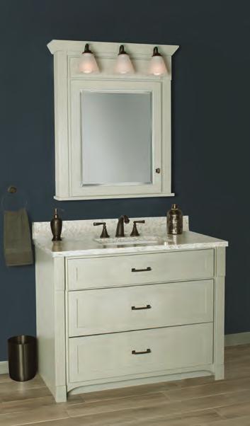 Taupe paired with a 30 mirrored medicine cabinet with lights.
