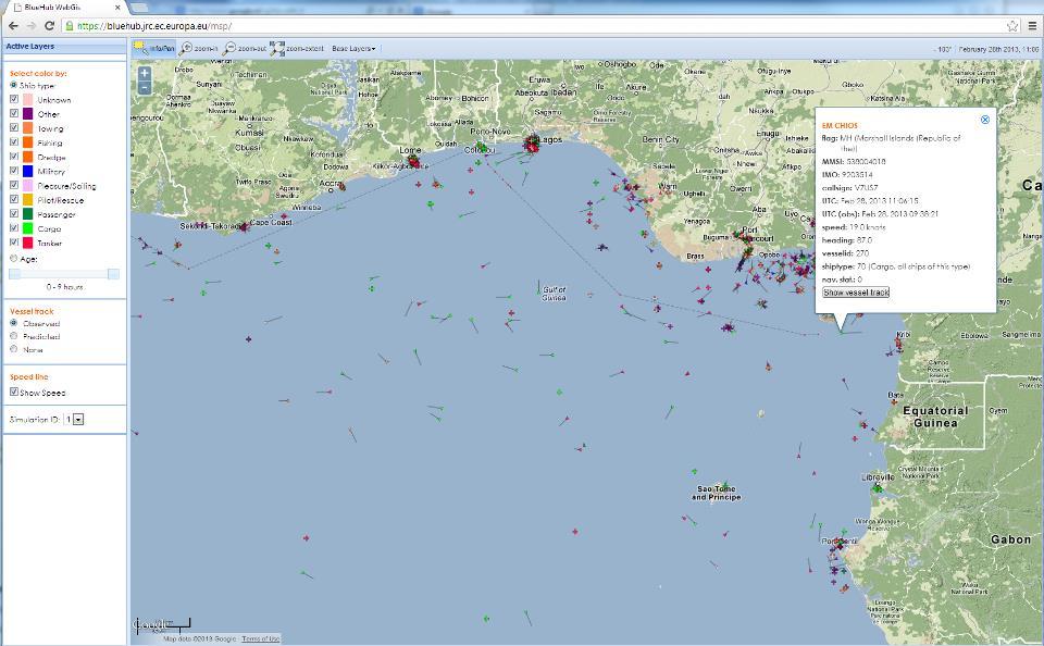Live ship traffic picture in Gulf of Guinea (PMAR project) Data sources: Satellite