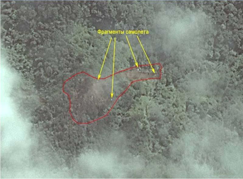 SSJ-100 airplane crash site space images Sukhoi SuperJet-100 plane crash site on the eastern slope of the Salak
