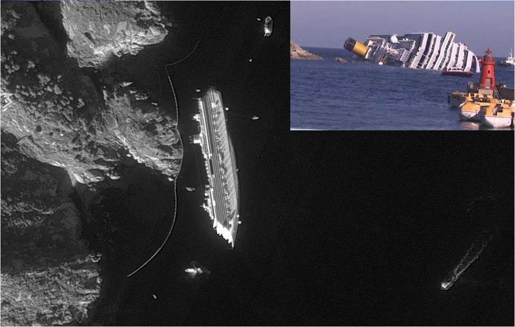 Maritime accidents monitoring. Costa Concordia liner crash, January 2012 EROS B image, 20.01.2012, near the coast of Toscana.