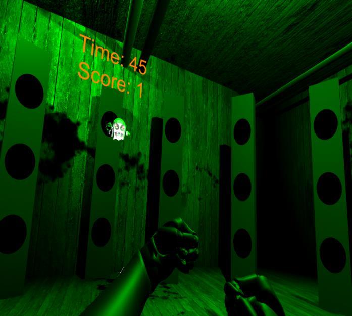 Ghosts come out randomly from the holes toward the player direction. The player need to punch the ghost as much as possible within the time limit and each hit grant him one point.