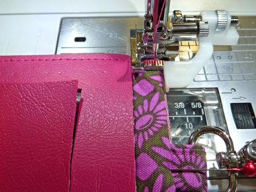 12. Pivot sharply at each corner. 13. And be especially slow and careful when stitch across the swivel clip tab.