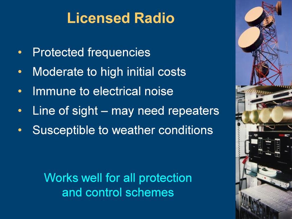 Licensed radio communications channels have protected frequencies that eliminate interference from other transmitted signals in the same vicinity.