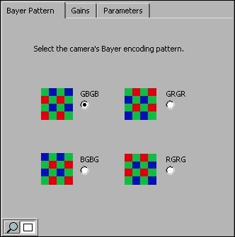 Bayer Pattern Tab The Bayer Pattern tab displays the four possible variations of the Bayer encoding pattern.