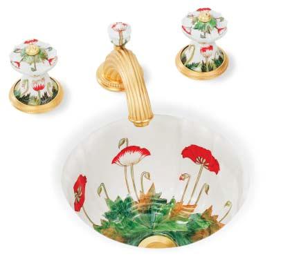 Hand Painted Basins Garlands & Leaves shown on UE12 Basin Knob Basin Set with C Spout in
