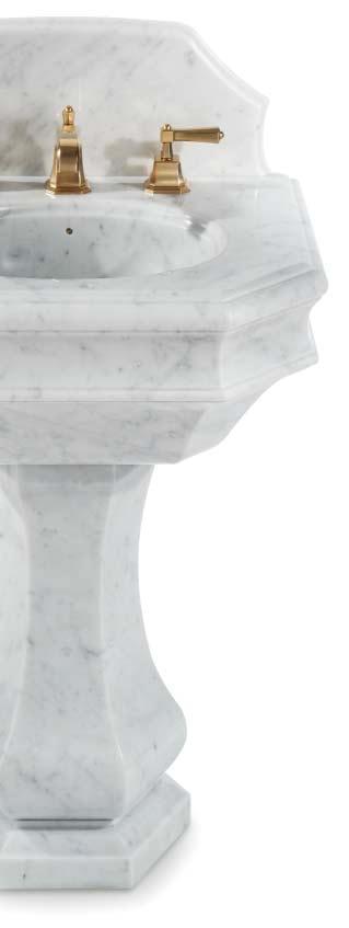 Balustrade Pedestal Carrara Marble 0295 Pedestal Harrison Basin Set in Antique Gold Rose Aurora Marble 0295 Pedestal Cut Crystal Basin Set in Gold Plate