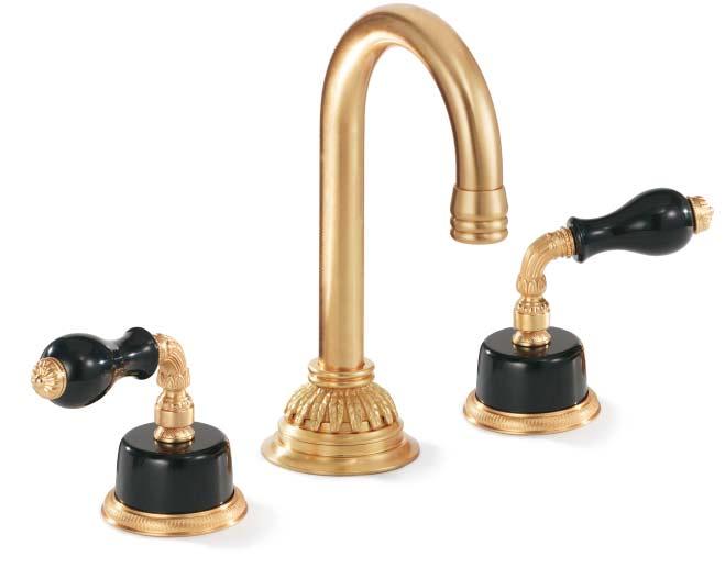 Black Onyx Lever shown with Acanthus Escutcheon Bar Spout in Gold Plate Bar sets available as