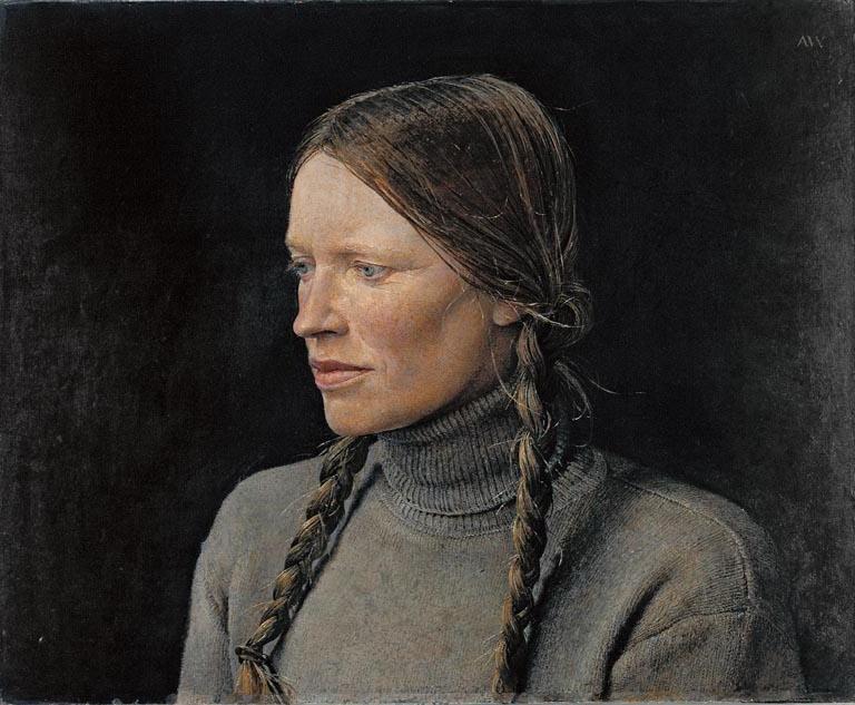 Tempera uses egg as a binder allows for a high degree of detailed visual texture Title: Braids Artist: Andrew Wyeth Date: 1979 Source/Museum: