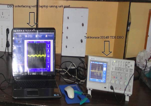 Fig.4 shows Tektronix make TDS 2014B DSO, PC with Open Choice Desktop and Tekvisa software. Current sensor senses the changes in current which can be monitored on DSO as well as PC.