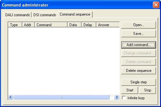 Sendng a command Requrements: Knowledge of the DSI command set. Command admnstrator pop-up wndow and DSI commands tab open. 1. Select the desred command from the Command drop-down lst. 2.