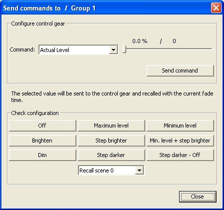 2. Clck on Send commands to... The Send commands to pop-up wndow appears. 3. Select the desred command from the drop-down menu. 4. Set the value usng the slder.