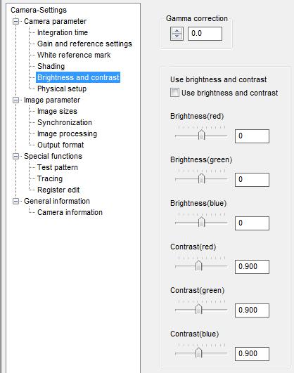 Page Camera settings Camera Parameter Brightness and Contrast Function