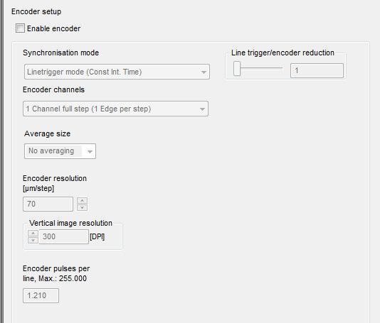 12 Line trigger and encoder settings Settings for line trigger and encoder mode are edited within