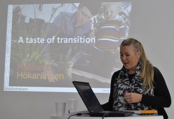 Åsa Stenmark started her presentation on the Hållbara Hökarängen initiative by explaining that the aim of the initiative is to activate and engage people from different age groups in many different