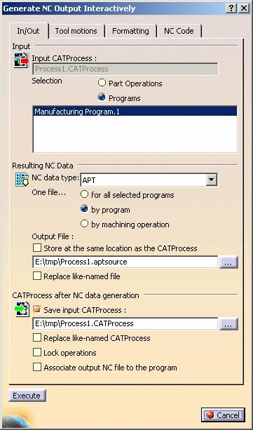 2. Select APT as the desired NC data type. 3. Click the Output File button to select the folder where you want the file to be saved and specify the name of the file. 4.