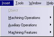 Lathe Machining Menu Bar The menu commands that are specific to Lathe Machining are described below.