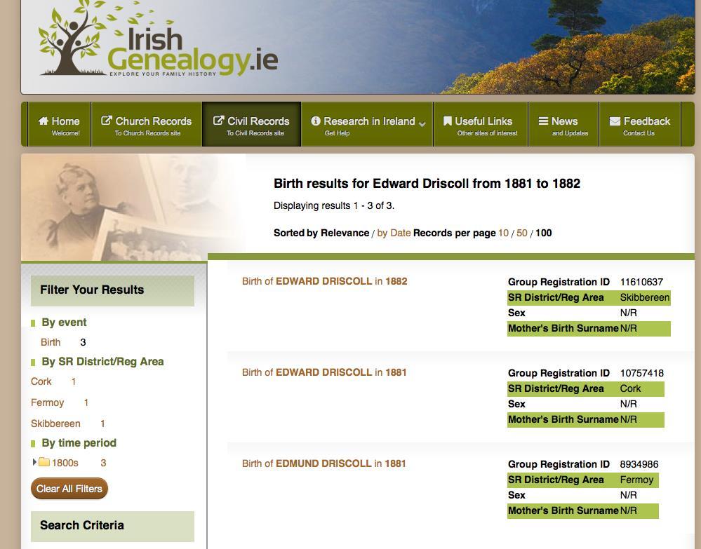 Irish Genealogy.ie is a free site at http://www.irishgenealogy.ie/en/.
