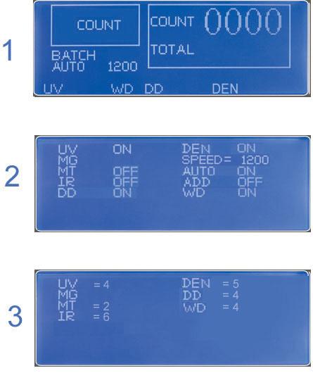 To count currencies of various countries in the «COUNT» mode, the manufacturer set the following detections in mode 2 and sets the following initial configuration levels of detection in mode 3.