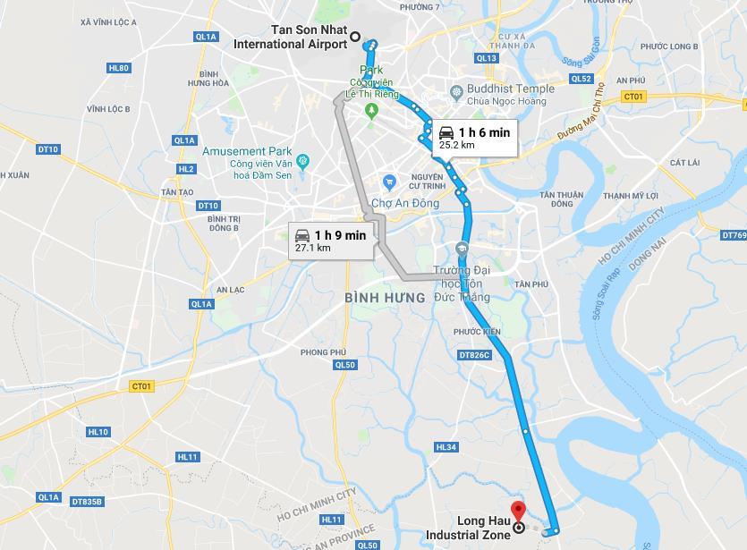 LOCATION FACTORY ADDRESS : Long Hậu, Cần Giuộc, Long An, Vietnam From Airport: 23km From Tan Cang Hiep Phuoc Port: 3km From SPCT Port: 3km From Cat Lai Port: 25km From Phu My Hung Urban Center: 12km
