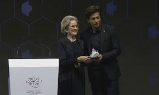 Bollywood actor Shah Rukh Khan was honoured with the 24th Crystal Award at the World Economic Forum in Davos, Switzerland.