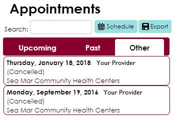 The middle tab shows all your past appointments.