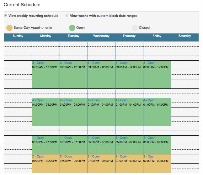 You should begin by building your recurring schedule. Switch to View weekly recurring schedule.