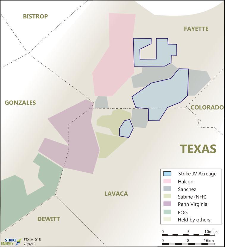 EXPLORATION AND DEVELOPMENT EAGLE FORD SHALE, TEXAS Over the past two years, Strike has built a large lease position in the Eagle Ford Shale in southern Fayette and northern Lavaca counties, Texas.
