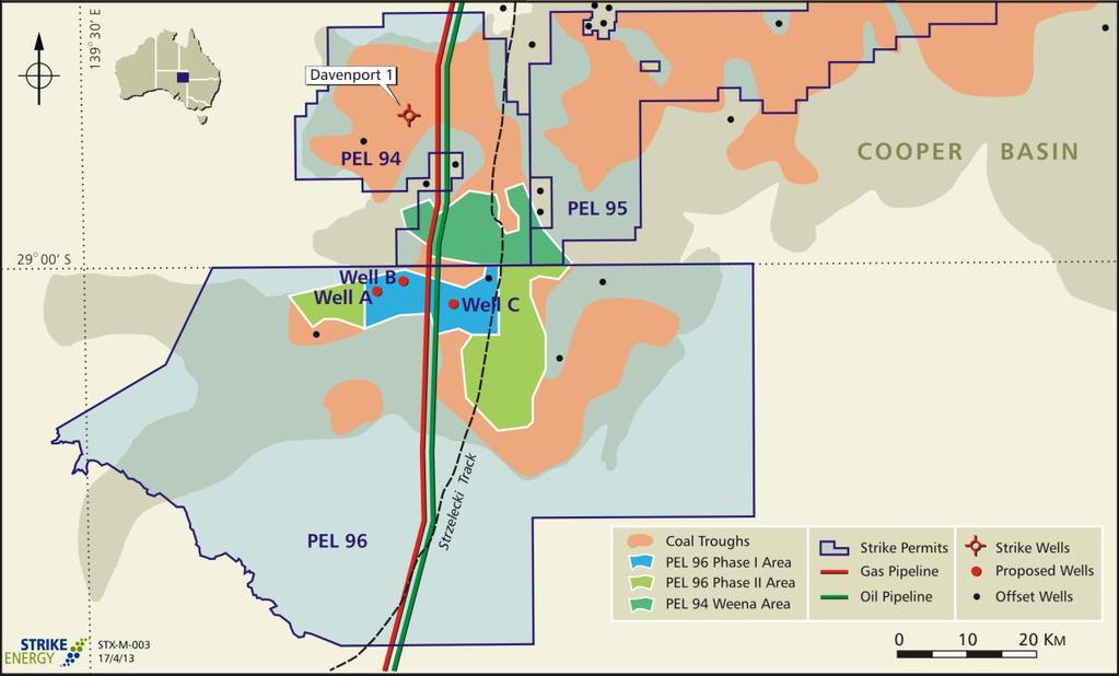 Figure 3 Strike s planned Weena trough wells within the Phase I Area to be appraised CARNARVON BASIN Drilling operations by Shell on its permit WA-384-P (Palta 1), adjoining WA-460-P (STX 33 1/3 %),