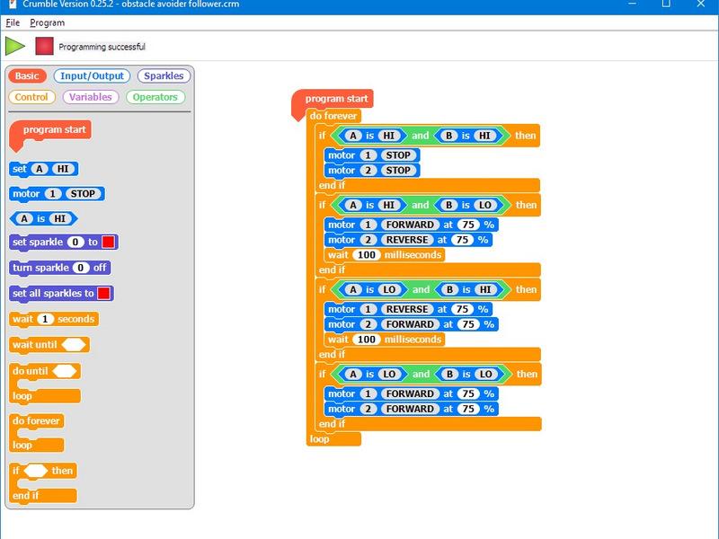 Add your obstacle avoiding sequence to the line follower code, and test it on the track - hopefully it drives round the